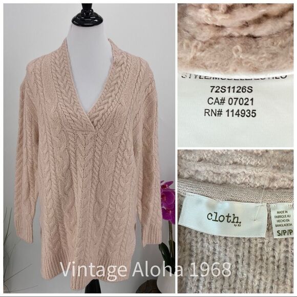 Cloth Brand Womens Pink Cable Knit V Neck Sweater Small - Picture 1 of 8
